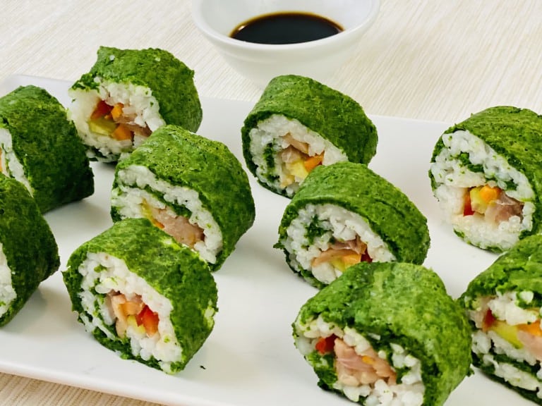 Sushi cu foaie nori din spanac