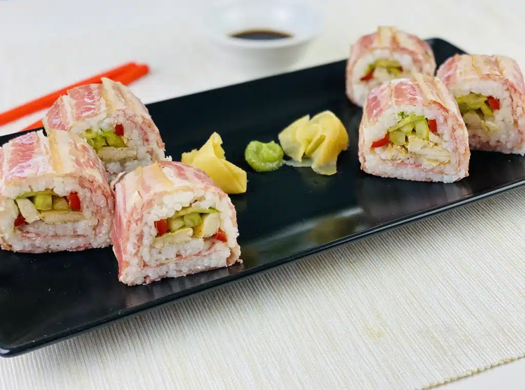 3A82E1F2-8411-4117-89B1-218FFEADB1AF Sushi cu foaie nori din bacon