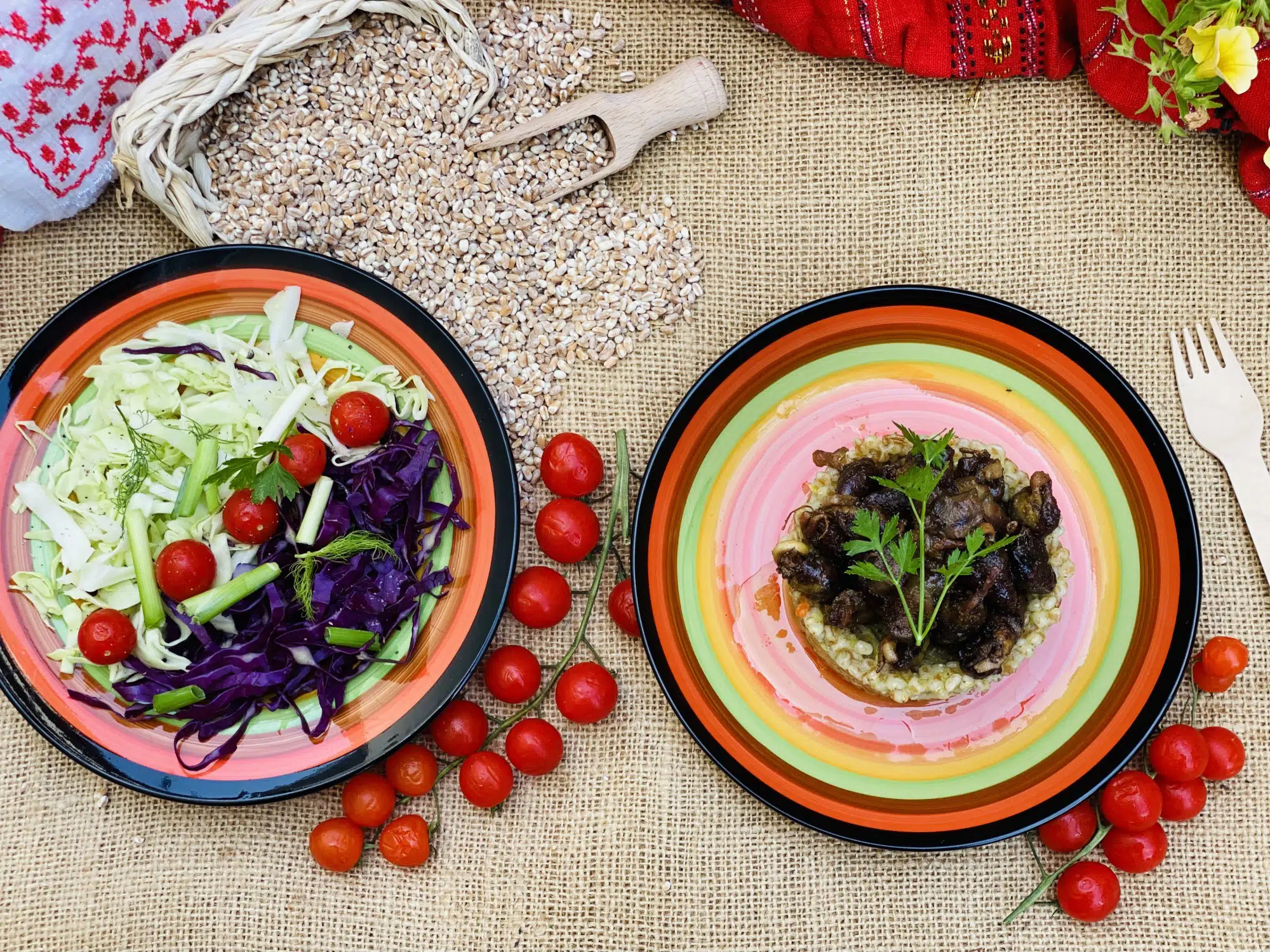 Pilaf ( risotto ) din arpacas si praz cu pipote si inimi la tigaie