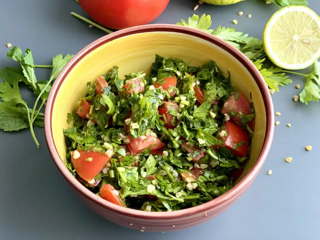 E8E7DD6A-7CDC-496B-8E80-BA6CE51B7F92 Tabboulleh ( Taboulé) – Salata de patrunjel verde cu bulgur – libaneza
