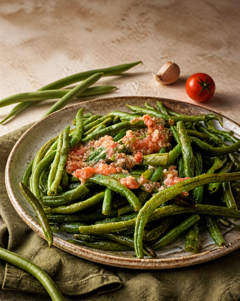 Teci-pastai-de-fasole-verde-prajite-cu-mujdei-AI-recreation
